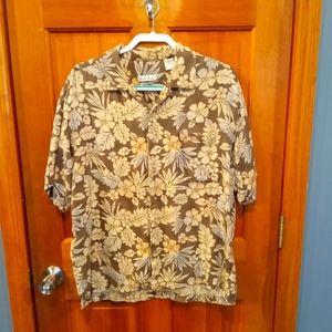 Burma Bibas 100% silk brown floral shirt size L